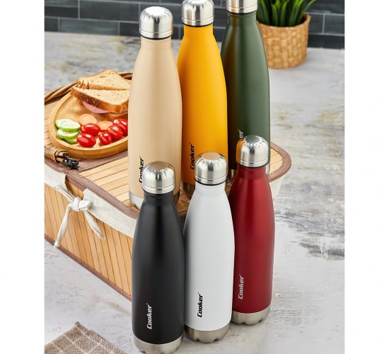 COOKER CKR-2071 ( 500ML ) ( RENKLİ ) ŞİŞE TERMOS ( PASLANMAZ ÇELİK & KAYDIRMAZ TPR TABAN )*24