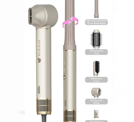 SİNBO SHD-1729 (ROSE GOLD) AİR BRUSH (5İN1=BUKLE-HACİMLE-DÜZLEŞTİR-2-FIRÇA) SAÇ KURUTMA & ŞEKİL MAKİNESİ (1300W)(3-KDM.HIZ & ℃)*4