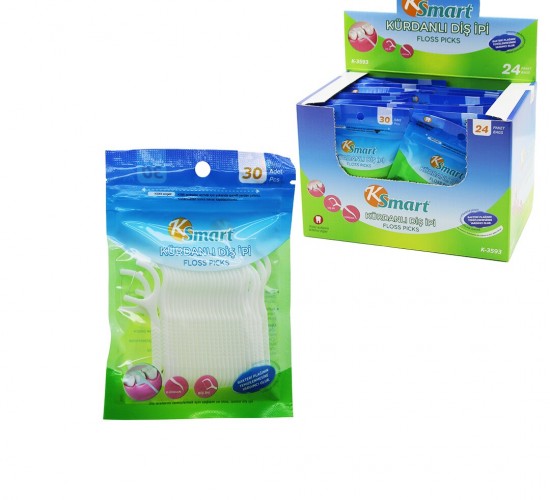 KSMART K-3593 ( POŞETLİ ) ( 30PCS ) KÜRDANLI DİŞ İPİ*24X24