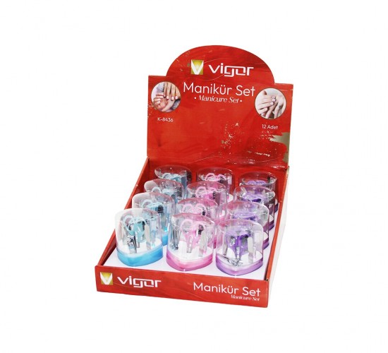 VİGOR K-8436 ( 9PCS ) MANİKÜR & PEDİKÜR SETİ ( KALP MODEL=MİKA KRİSTAL PLASTİK KUTULU )*12X12