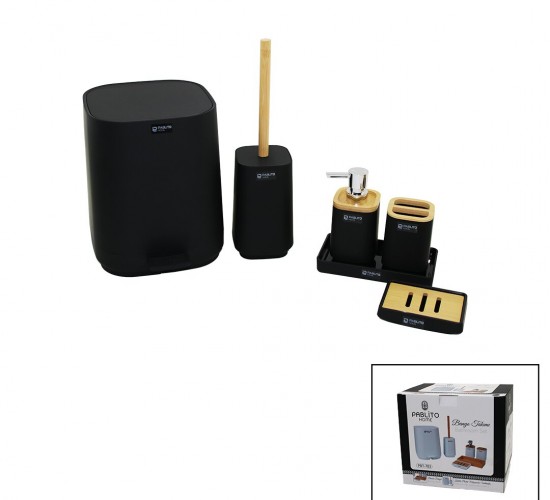 PABLİTO HOME PBT-783 ( 6PCS ) KARE BANYO SETİ & TAKIMI (BAMBU DETAYLI) (ÇÖP KOVA-FIRÇALIK-SIVI&KATI SABUNLUK-DİŞ FIRÇALIK-STAND )*4=K