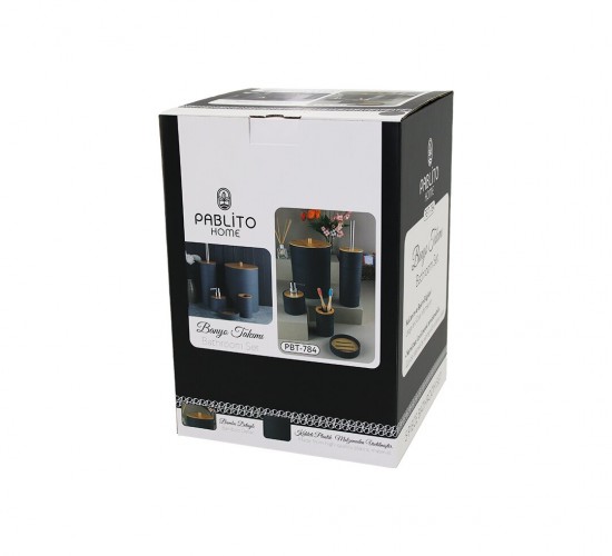 PABLITO HOME PBT-784 ( 5PCS ) YUVARLAK BANYO SETİ & TAKIMI (BAMBU DETAYLI) (ÇÖP KOVA-FIRÇALIK-SIVI&KATI SABUNLUK-DİŞ FIRÇALIK)*6=K
