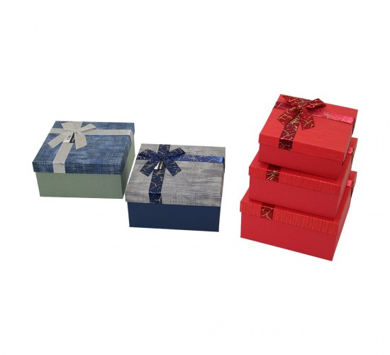 İBİCO İ12-091 (3PCS) (KARE) (ÇİZGİLİ MİX RENKLİ ) KARTON HEDİYE KUTUSU (KURDELALI) (19-17-15CM)*36