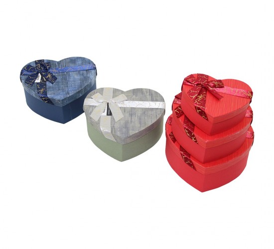 İBİCO İ12-093 (3PCS) (KALP) (ÇİZGİLİ MİX RENKLİ & KABARTMA DESEN) KARTON HEDİYE KUTUSU (KURDELALI) (22X20-19X17-16X14CM)*36