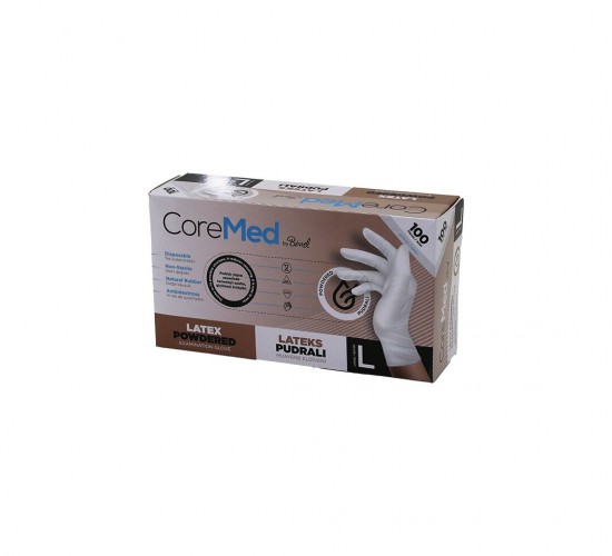 COREMED BİMEL HASPET ( L ) ( PUDRALI ) LATEX MUAYENE ELDİVENİ ( LATEKS ) ( 100LÜ )*1X20