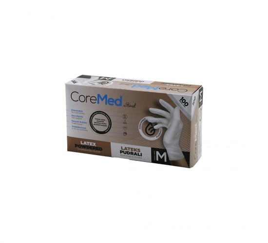 COREMED BİMEL HASPET ( M ) ( PUDRALI ) LATEX MUAYENE ELDİVENİ ( LATEKS ) ( 100LÜ )*1X20