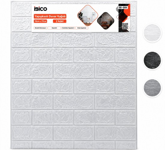 İBİCO İ13-084 ( 2PCS ) ( 70X77CM ) ( KABARTMA & KÖPÜK PANEL ) ( TUĞLA DESEN ) ( BEYAZ & SİYAH & GRİ ) YAPIŞKANLI DUVAR KAĞIT*60=K