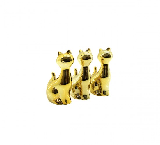 İBİCO İ12-105 ( KEDİ & ORTA ) ( GOLD & SERAMİK ) BİBLO & DEKORATİF SÜS EŞYASI*12X16
