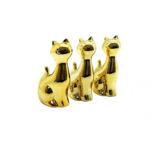 İBİCO İ12-106 ( KEDİ & BÜYÜK ) ( GOLD & SERAMİK ) BİBLO & DEKORATİF SÜS EŞYASI*6X16
