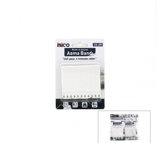 İBİCO İ13-091 ( 4PCS ) RESİM VE ÇERÇEVE ASMA BANTI ( 4LÜ SET=7KG.TAŞIMA ) ( ÇİFT TARFLI BANT ) ( GÜÇLÜ YAPIŞIR & İZ BIRAKMADAN SÖKÜLÜR )*24X12