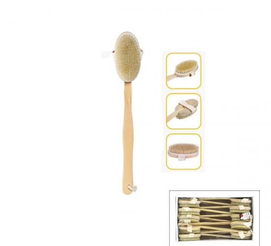İBİCO İ21-095 ( 2İN1 KULLANIM = AHŞAP SAPLI & ELE GEÇMELİ ) SIRT KESESİ & DUŞ FIRÇASI ( FIRÇA:6 X 12CM + SAP:30CM =42CM )*10X12