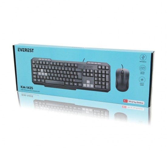 EVEREST KM-1435 ( USB KABLOLU ) KLAVYE & MOUSE ( SET ) ( Q KLAVYE ) (1200DPI MOUSE )*20