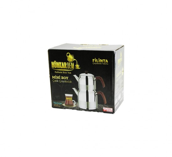 HÜNKARDEM FİLİNTA ( MİNİ BOY ) ( ÇELİK ) ÇAYDANLIK SETİ ( ÇİFT KAPAKLI ) ( RENKLİ BAKALİT KULP ) ( ÜST DEMLİK: 1LT & ALT SULUK: 1.5LT ) ( KENDİNDEN SÜZGEÇLİ )*8