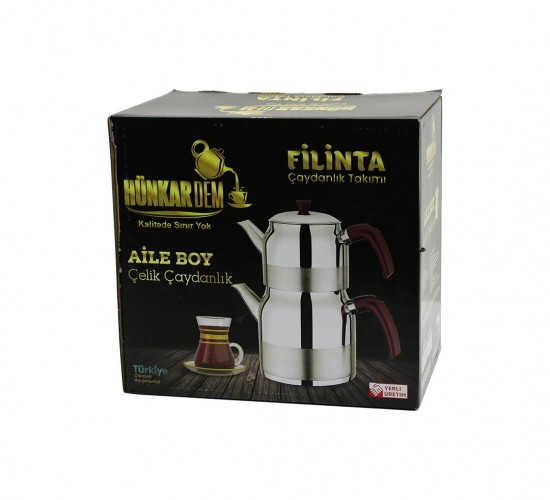 HÜNKARDEM FİLİNTA ( AİLE BOY ) ( ÇELİK ) ÇAYDANLIK SETİ ( ÇİFT KAPAKLI ) ( RENKLİ BAKALİT KULP ) ( ÜST DEMLİK: 1.5LT & ALT SULUK: 3LT ) ( KENDİNDEN SÜZGEÇLİ )*8