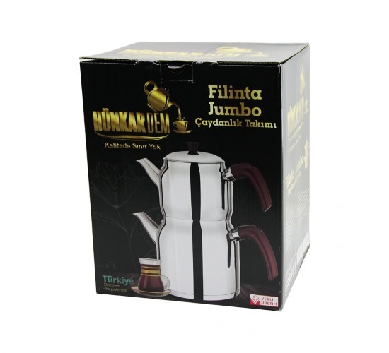 HÜNKARDEM FİLİNTA ( JUMBO BOY ) ( ÇELİK ) ÇAYDANLIK SETİ ( ÇİFT KAPAKLI ) ( RENKLİ BAKALİT KULP ) ( ÜST DEMLİK: 2LT & ALT SULUK: 4LT ) ( KENDİNDEN SÜZGEÇLİ )*6