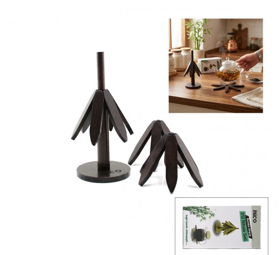 İBİCO İ22-320 STANDLI=AĞAÇ MODEL) ( 2PCS ) AHŞAP BAMBU ( KATLANIR ) NİHALE ( YAPRAKLI ÇİÇEK MODELİ= ÇAP: 20CM) )*36