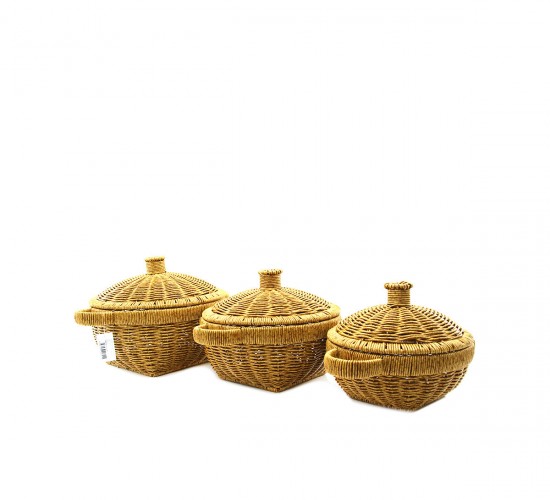 İBİCO İ22-325 ( 3PCS ) (YUVARLAK) (METAL İSKELE ) PLS.HASIR ORGANİZER SEPET ( KAPAKLI )*12=K