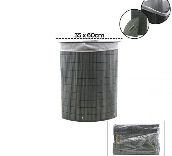 İBİCO İ21-105 ( GRİ ) ( ÜÇGEN ) ( 35X60CM & Y:60CM ) ( BAMBU AHŞAP ) KİRLİ ÇAMAŞIR SEPETİ ( SEYYAR KAPAKLI ) ( KUMAŞ ÇANTALI ) ( İP KULPLU )*12