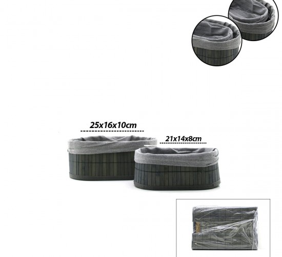 İBİCO İ22-331 ( GRİ ) ( 2 BOY ) ( OVAL ) ( BAMBU KENAR ) ORGANİZER SEPET ( AHŞAP ALTLIK & BEZLİ ) ( 21X14-25X16CM )*36