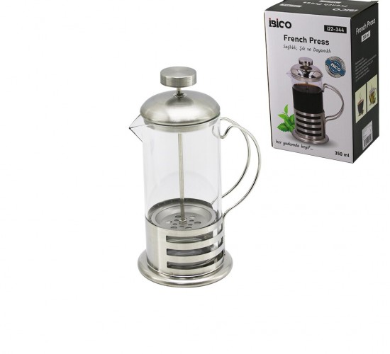 İBİCO İ22-344 FRENCH PRESS ( METAL KAFES & METAL KAPAK ) ( 350ML ) ( CAM ) BİTKİ SÜZGEÇİ*60