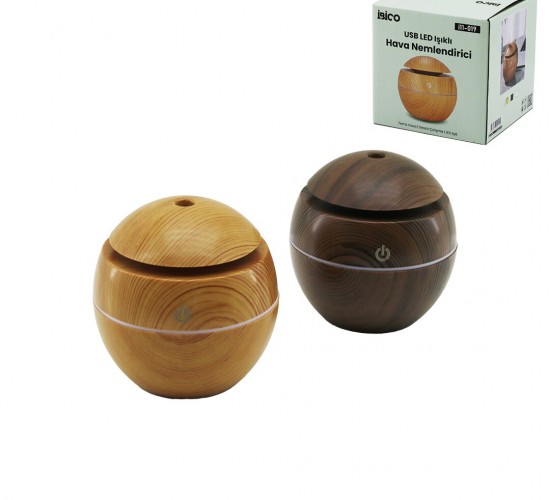 İBİCO İ11-019 ( YUVARLAK )( AHŞAP GÖRÜNÜMLÜ )( USB ŞARJLI & IŞIKLI )( HAVA NEMLENDİRİCİ & BUHAR MAKİNE & KOKU GİDERİCİ*60