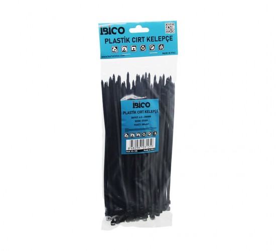 İBİCO İ13-105 ( SİYAH ) ( 4.8X200MM ) ( PLASTİK ) CIRT KELEPÇE ( KABLO BAĞI ) ( 100PCS )*10X18