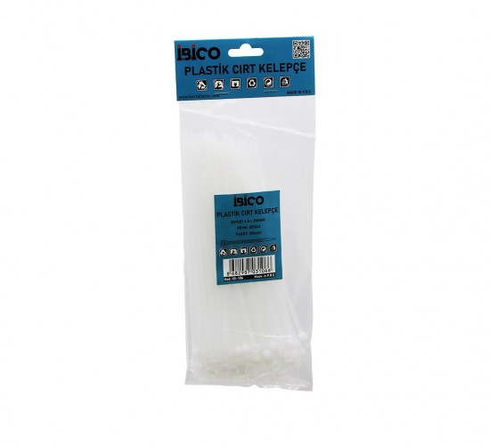 İBİCO İ13-106 ( BEYAZ ) ( 4.8X200MM ) ( PLASTİK ) CIRT KELEPÇE ( KABLO BAĞI ) ( 100PCS )*10X18