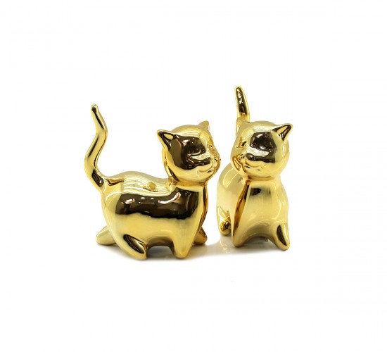 İBİCO İ12-187 ( KEDİ & ORTA ) ( GOLD & SERAMİK ) BİBLO & DEKORATİF SÜS EŞYASI*12X12