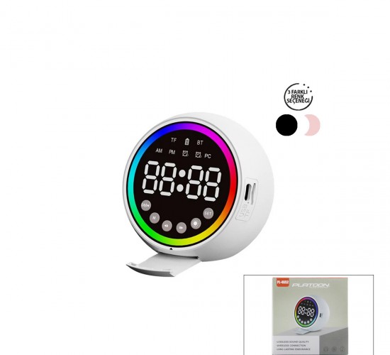 PLATOON PL-4652 DİJİTAL SAAT ÇALAR & BLUETOOTH WİRELESS ( MİNİ ) HOPARLÖR SPEAKER ( USB ŞARJLI & IŞIKLI ) ( 5W )*80