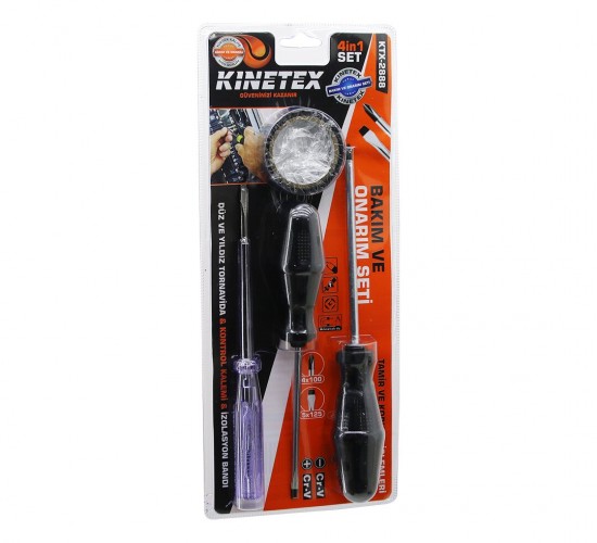 KINETEX KTX-2888 ( 4PCS ) TORNAVİDA & ÇOK AMAÇLI SET ( DÜZ-YILDIZ TORNAVİDA & KONTROL KALEM & ELEKTRİK BANT )*70