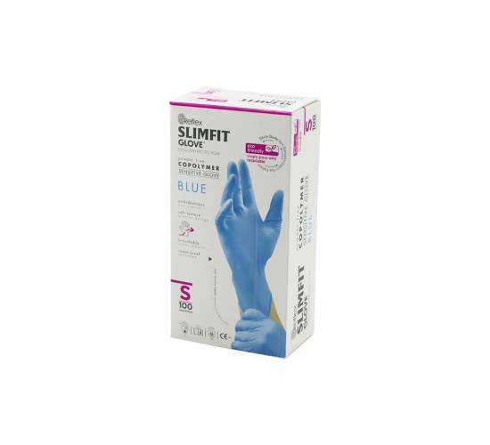 REFLEX SLİMFİT GLOVE KOD-027 ( S ) ( MAVİ ) ( PUDRASIZ ) LATEX MUAYENE ELDİVEN ( LATEKS ) ( 100LÜ )*1X20