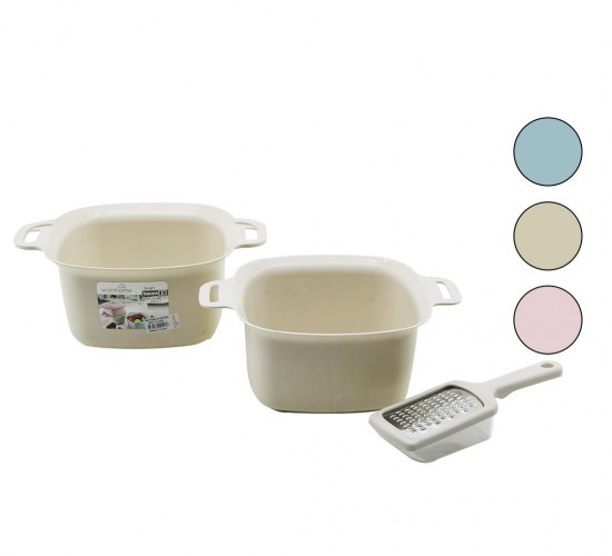 WİSH HOME WH-51300 ( 2PCS ) SÜZGEÇLİ KULPLU KASE ( 4LT ) & HAZNELİ RENDE SET*12=K