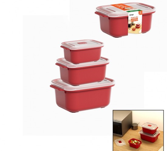 DÜNYA 31246-854 ( 3 PCS ) KIRMIZI DİKDÖRTGEN SAKLAMA KABI SETİ ( 500-1000-2000ML )*12