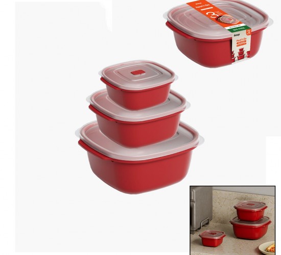 DÜNYA 31256-854 ( 3 PCS ) KIRMIZI KARE SAKLAMA KABI SETİ ( 550-1100-2200ML )*12