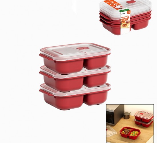 DÜNYA 31245-854 ( 3 PCS ) KIRMIZI BÖLME DİKDÖRTGEN SAKLAMA KABI SETİ ( 1200ML )*12