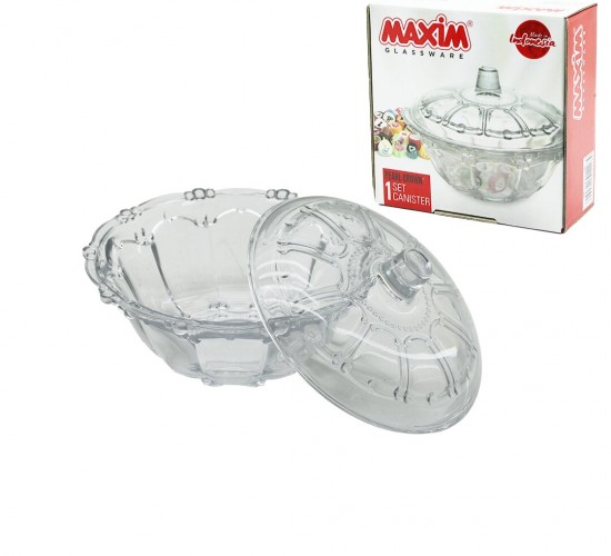 MAXİM GLASSWARE HR-113/I-I-GB ISK-C001 CANİSTER ( CAM ) ŞEKERLİK ( CAM KAPAKLI ) ( ÇAP: 13.5CM & Y: 5.2--9.5CM )*36