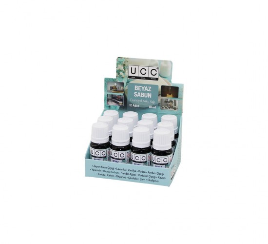 UCC ESANSİYEL KOKU YAĞI ( BEYAZ SABUN ) ( BUHARDANLIK & ÇAMAŞIR MAKİNE & ÜTÜ VB. KULLANIM ) ( 10ML )*12X42