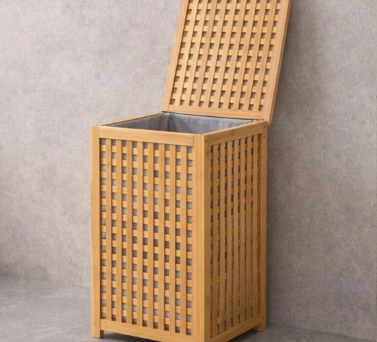 İBİCO İ21-152 ( KALIN AHŞAP BAMBU ) KİRLİ ÇAMAŞIR SEPETİ ( KUMAŞ ÇANTALI ) ( SEPET=40X40X58CM )*5