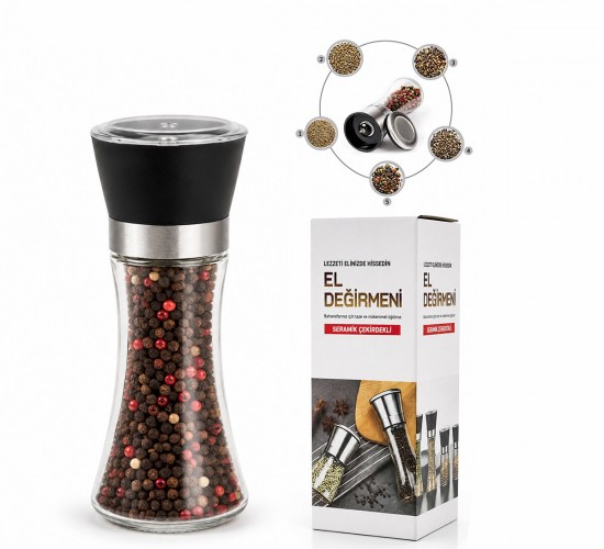 İBİCO İ22-409 HAND GRINDER ( BÜYÜK ) ( CAM HAZNELİ & PLS.KAPAKLI & KROM BELLİ ) TUZ & BAHARAT ÖĞÜTÜCÜ*80