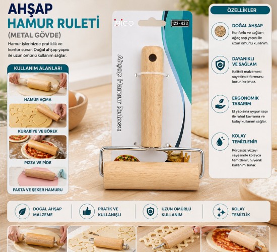 İBİCO İ22-433 ( AHŞAP ) HAMUR RULETİ ( METAL GÖVDE )*144