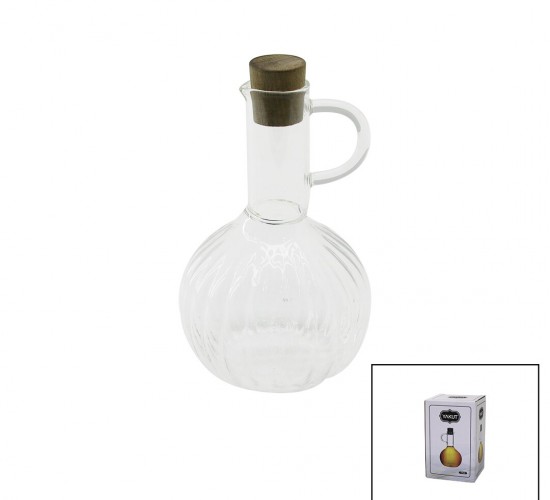 YAKUT-13315 ( MİNİ ) ( CAM ) YAĞDANLIK ( ÇİZGİLİ DESEN ) ( 300ML ) ( AHŞAP BAMBU MANTAR TIPA )*48