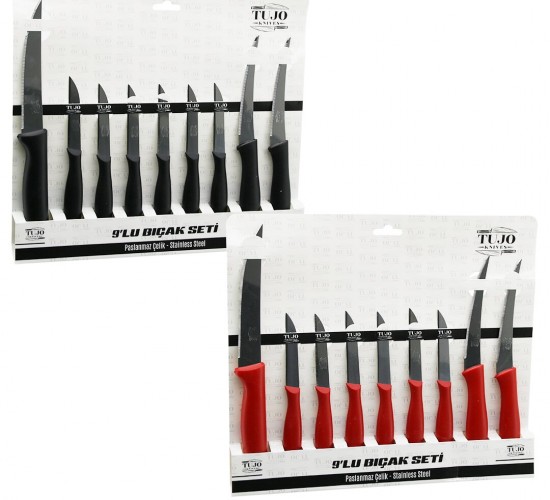 TUJO KNIVES-6699 ( 9PCS ) TIRTIRLI BIÇAK SETİ ( 1AD (24CM) EKMEK ) ( 2AD (10CM) SEBZE ) ( 6AD (6.5CM) MEYVE )*48