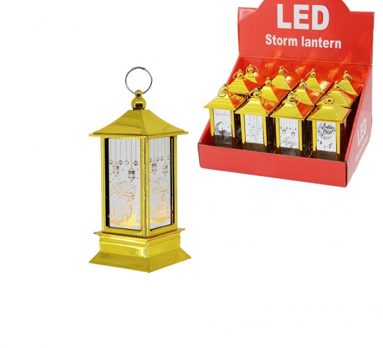 LED STORM LANTERN KRD-7939 ( KARE KUBBE ) ( PİLLİ ) RAMAZAN LED IŞIK GOLD*12X30