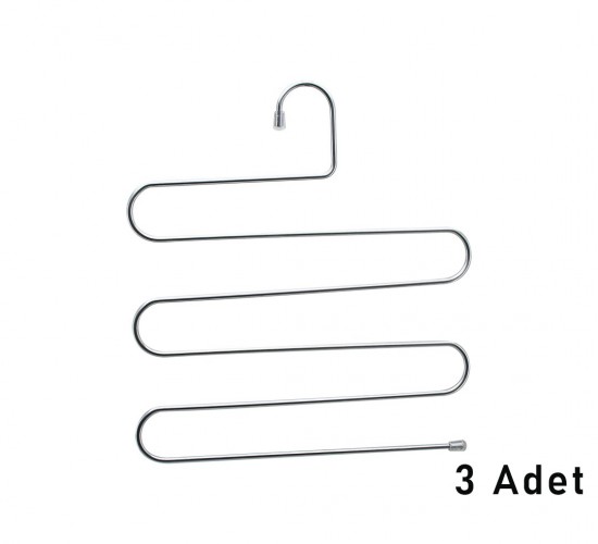 YAKUT-2686 ( 3PCS ) KROM AKILLI PANTOLON ASKI ( DOLAP İÇİ YER KAZANDIRAN PANTOLON & GİYSİ ASKISI )*20=K