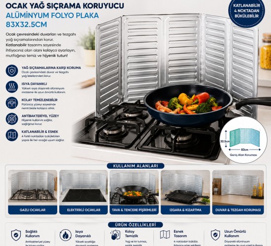 İBİCO İ22-455 OCAK YAĞ SIÇRAMA KORUYUCU ALÜMİNYUM FOLYO PLAKA ( 84X32.5CM )*100
