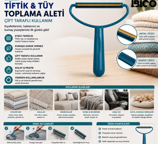İBİCO İ21-136 ( 2İN1 BAŞLI ) ( PLASTİK SAPLI ) ( METAL TİFTİK TÜY TOPLAMA ) ( PLS.KAŞIYICI APARAT ) ( PET SHOP )*500