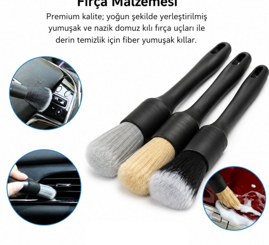 İBİCO İ21-140 ( 3PCS ) OTO ARAÇ İÇİ & DIŞI BAKIM FIRÇA SETİ & ÇOK AMAÇLI ( 3 FARKLI SERTLİKLE KIL TİPİ )*10X40