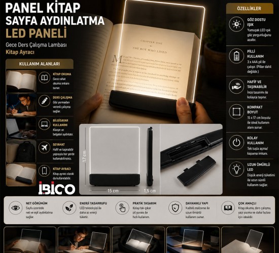 İBİCO İ10-027 LIGHT PANEL KİTAP SAYFA AYDINLATMA LED PANELİ ( KİTAP OKUMA ) ( PİLLİ ) ( 15X17CM )*150