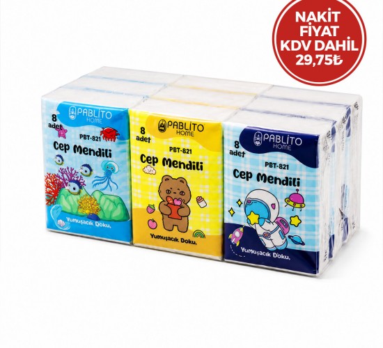 PABLITO HOME PBT-821 ( 8PCS ) ( MİNİ ) CEP ( KAĞIT ) MENDİL ( 9LU PAKET )*60=K