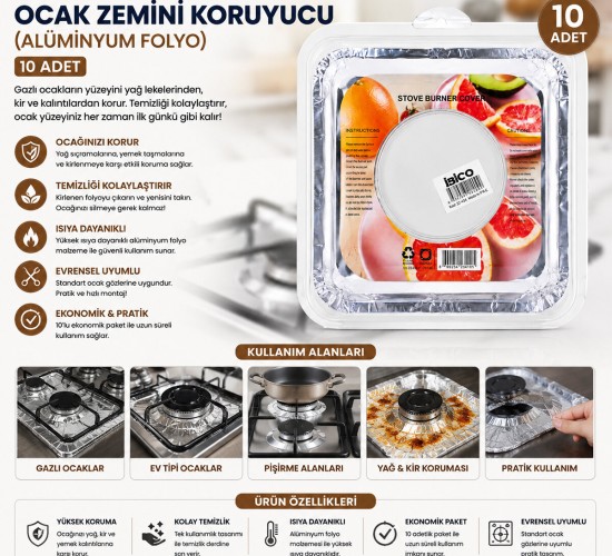 İBİCO İ22-454 ( 10PCS ) ( 20.5CM ) OCAK ZEMİNİ KORUYUCU ( ALÜMİNYUM FOLYO )*160